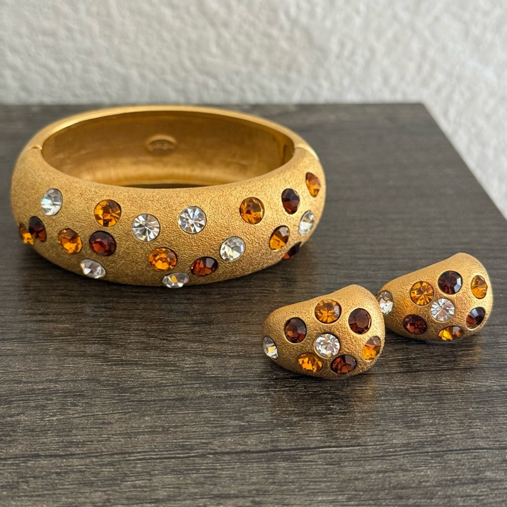 Vintage Jackie Collins Gold Plated Swarovski Crystal Bracelet & Earrings Set